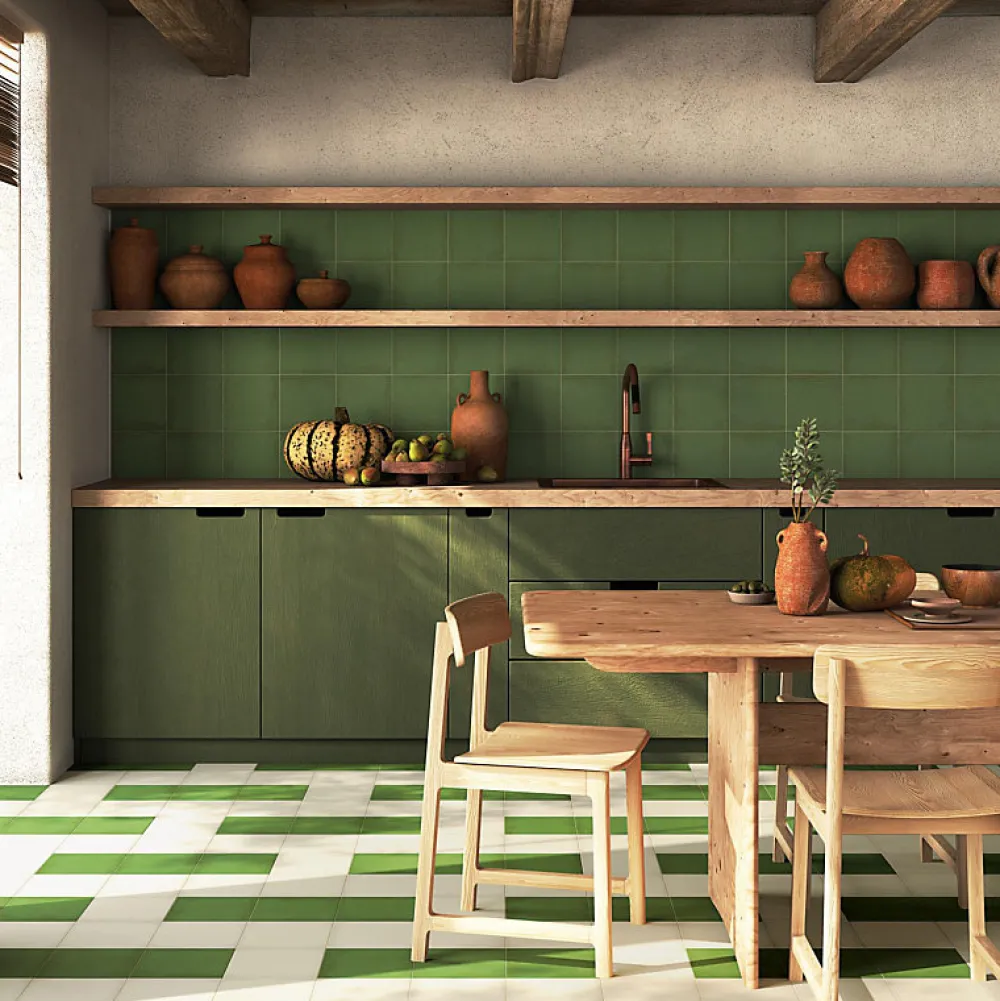 Aelle Carrelage Carrelage sol / mur effet ciment uni vert 20x20 cm 1900 VERDE- Carrelage Sol Effet Carreaux De Ciment