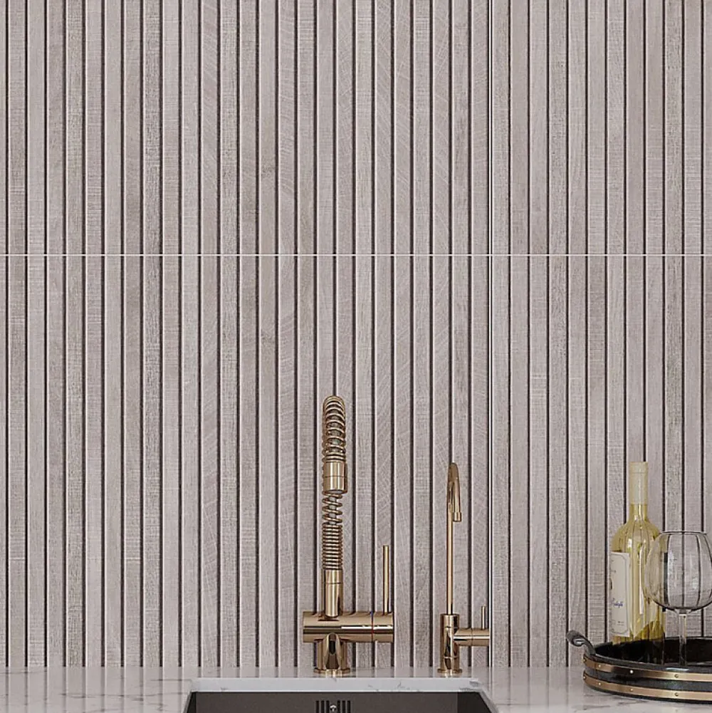 Aelle Carrelage Carrelage sol / mur effet bois bambou à relief 60x120 cm ARTWOOD RIBBON GREY- Carrelage Sol Effet Bois