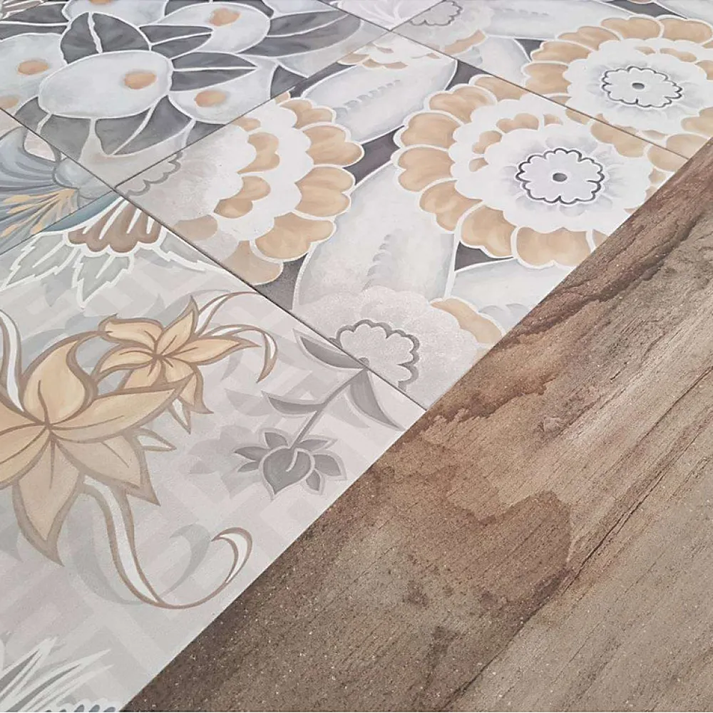Aelle Carrelage Carrelage Sol Effet Carreaux De Ciment|Carrelage Sol Pour Cuisine<Carrelage sol / mur effet ciment 20x20 cm VODEVIL FLORE GRIS PATCHWORK