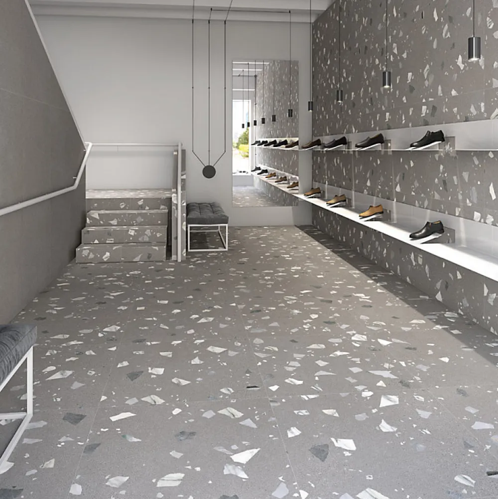 Eiffel art construction Carrelage sol / mur effet terrazzo 80x80 cm RIBE R ANTHRACITA(vendu par boite de 1.28m2)- Carrelage Sol Effet Terrazzo