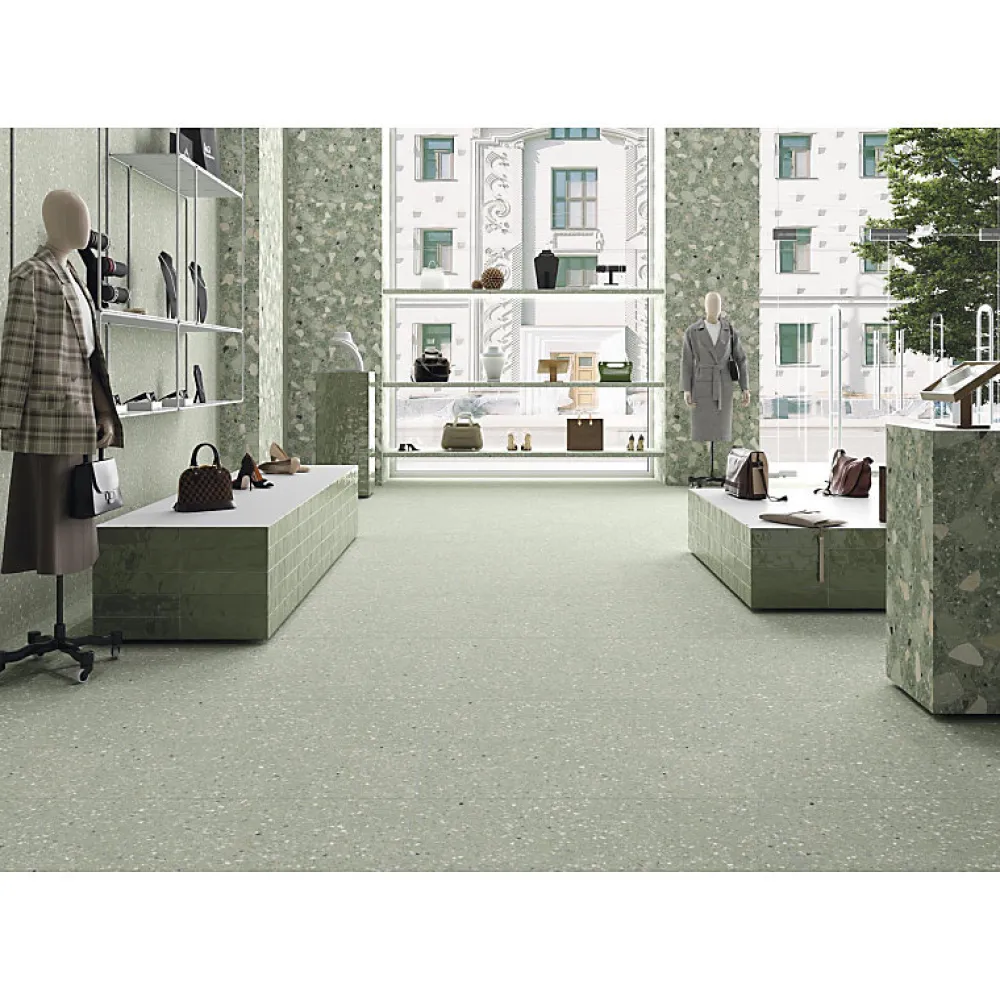Aelle Carrelage Carrelage sol / mur effet terrazzo 80x80 cm MONACO R VERDE- Carrelage Sol Effet Pierre