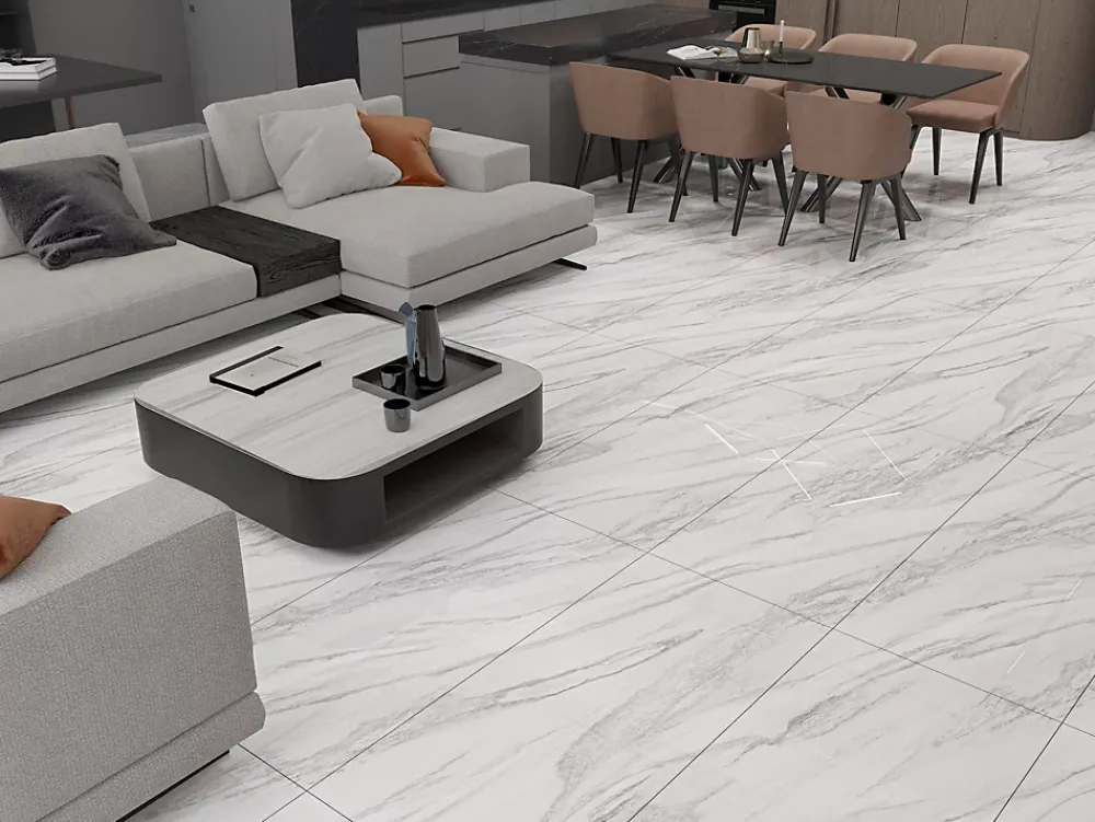 Limcaro Carrelage sol / mur effet marbre blanc SHADOW GREY l.60 x L.120 cm Brillant- Carrelage Sol Effet Marbre|Carrelage Sol Pour Pièce À Vivre