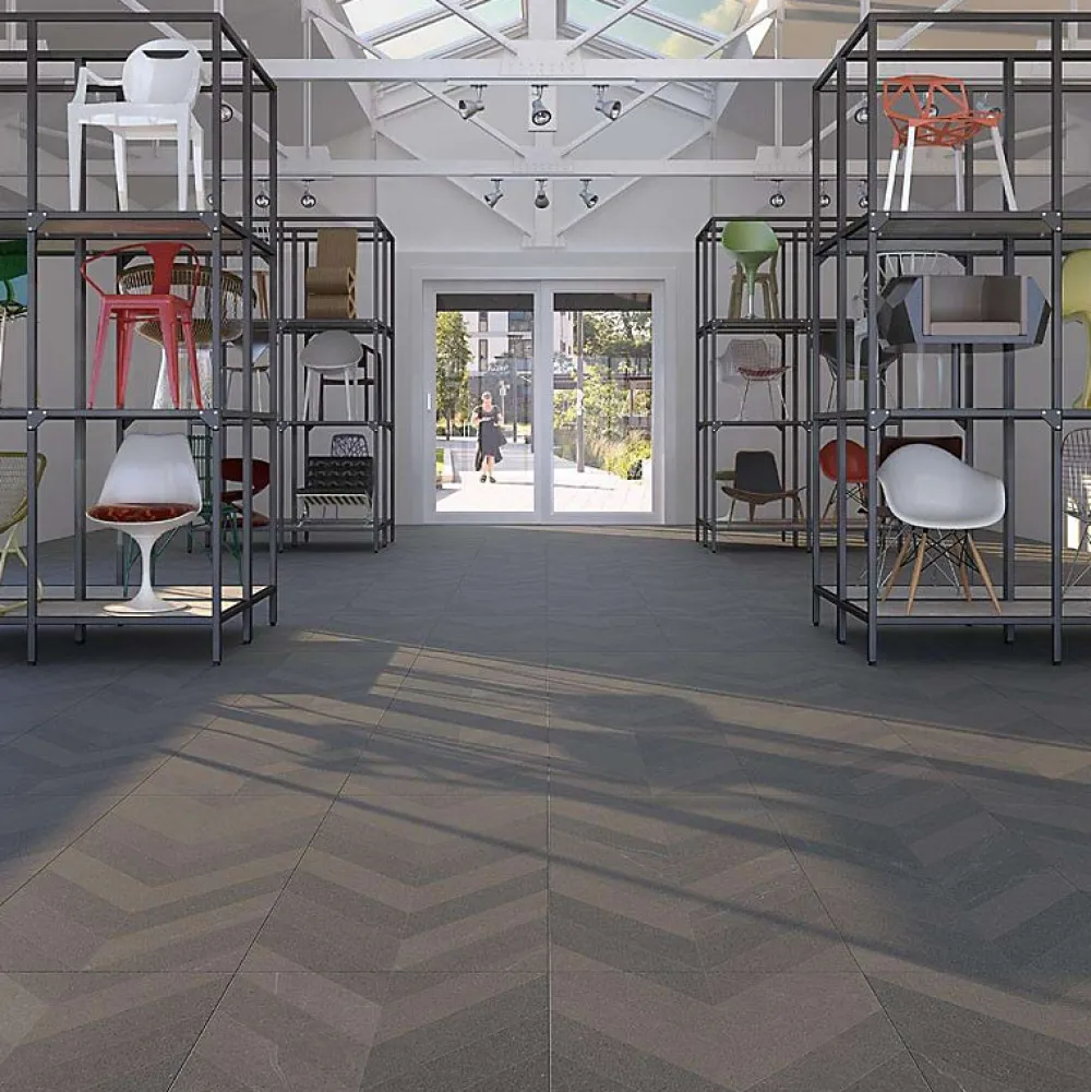 Aelle Carrelage Carrelage Sol Effet Béton<Carrelage sol / mur effet béton design chevron gris anthracite 60x120 cm SEINE RILSE CEMENTO