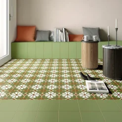 Aelle Carrelage Carrelage sol / mur effet ciment uni vert 20x20 cm RIVOLI GREEN 30716- Carrelage Sol Pour Cuisine