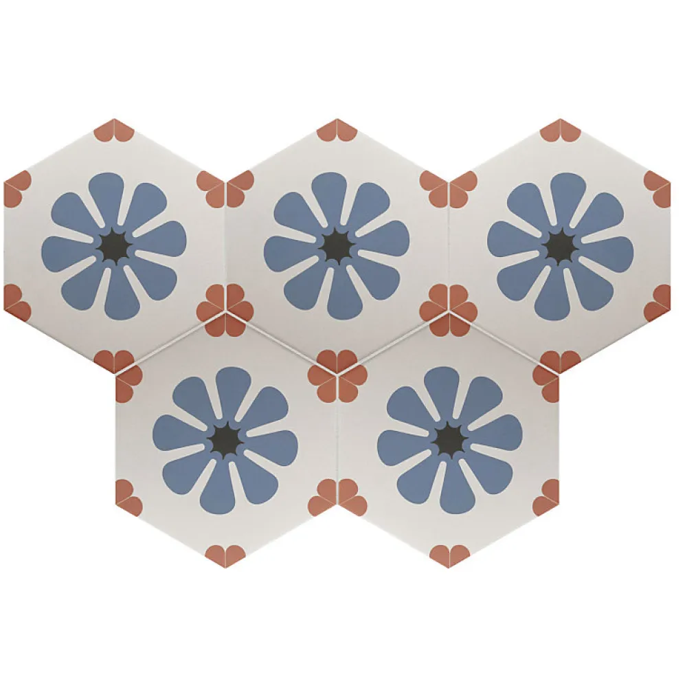 Aelle Carrelage Carrelage Sol Uni|Carrelage Sol Pour Wc<Carrelage sol / mur hexagonal à motif coloré 17,5x20 cm COIMBRA BELLA BLUE 30658