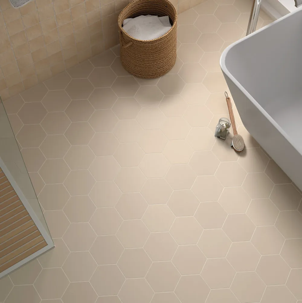 Aelle Carrelage Carrelage sol / mur hexagonal uni taupe 17,5x20 cm COIMBRA TAUPE 30634- Carrelage Sol Uni
