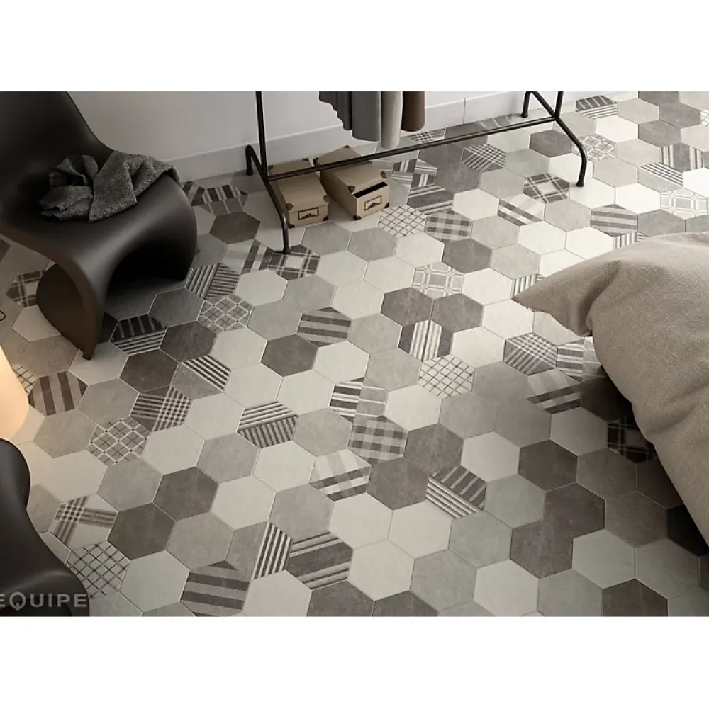Aelle Carrelage Carrelage Sol Pour Wc<Carrelage sol / mur hexagonal effet ciment patchwork gris motif géométrique 17,5x20 cm HEXATILE CEMENT GEO GREY