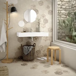 Aelle Carrelage Carrelage sol / mur hexagonal effet ciment patchwork beige 17,5x20 cm HEXATILE CEMENT GARDEN SAND- Carrelage Sol Pour Salle De Bains|Carrelage Sol Effet Béton