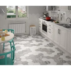 Aelle Carrelage Carrelage Sol Pour Wc|Carrelage Sol Uni<Carrelage sol / mur hexagonal patchwork motif gris 17,5x20 cm HEXATILE HARMONY B&W