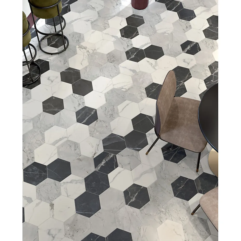 Aelle Carrelage Carrelage Sol Effet Marbre<Carrelage sol / mur hexagonal effet marbre noir mate 25x21,6 cm SCULTOREA dark diamond esagonal J471