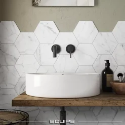 Aelle Carrelage Carrelage sol / mur hexagonal effet marbre blanc mate 17,5x20 cm CARRARA- Carrelage Sol Effet Marbre|Carrelage Sol Pour Pièce À Vivre