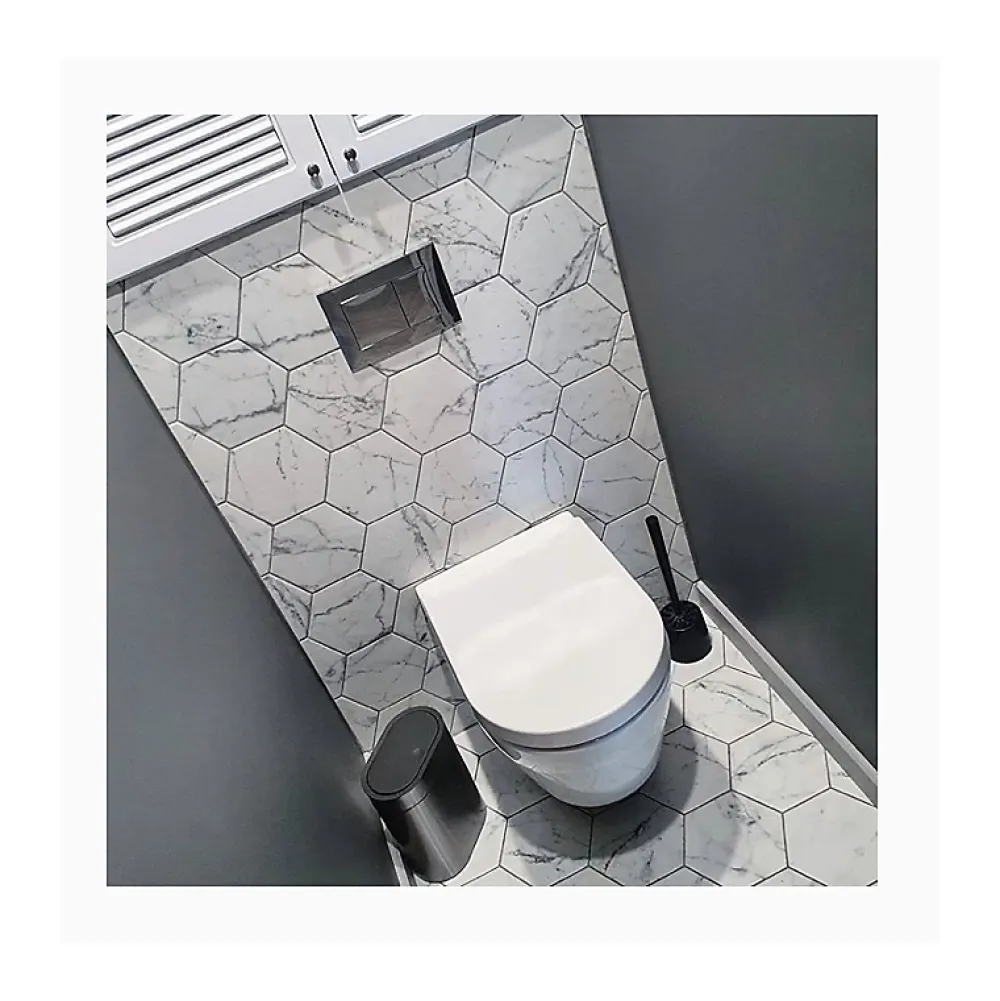 Aelle Carrelage Carrelage sol / mur hexagonal effet marbre blanc mate 17,5x20 cm CARRARA- Carrelage Sol Effet Marbre|Carrelage Sol Pour Pièce À Vivre
