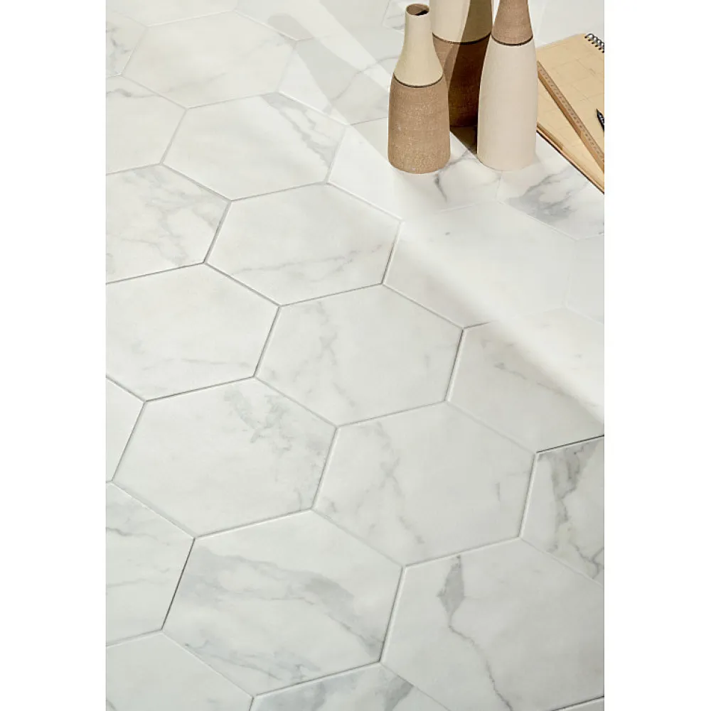 Aelle Carrelage Carrelage sol / mur hexagonal effet marbre blanc mate 25x21,6 cmSCULTOREA statuario vena argento esagona J469- Carrelage Sol Effet Marbre