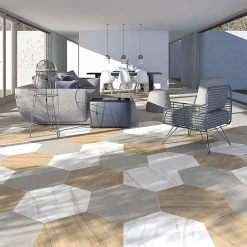 Aelle Carrelage Carrelage Sol Pour Pièce À Vivre|Carrelage Sol Effet Marbre<Carrelage sol / mur hexagonal effet marbre blanc grand format NIKOI HEXAGONO VERBIER