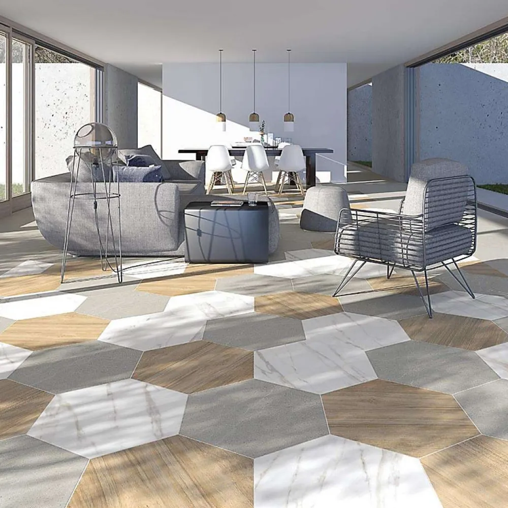 Aelle Carrelage Carrelage Sol Pour Pièce À Vivre|Carrelage Sol Effet Marbre<Carrelage sol / mur hexagonal effet marbre blanc grand format NIKOI HEXAGONO VERBIER