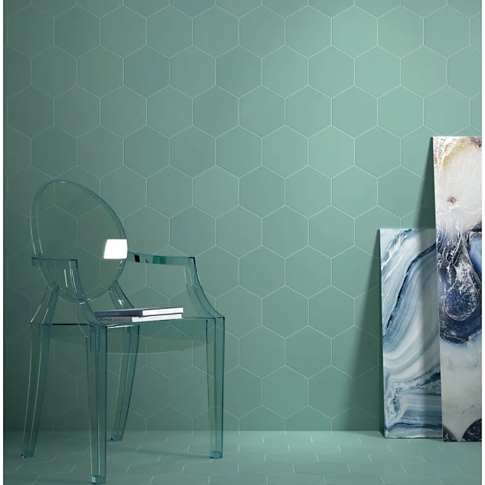 Aelle Carrelage Carrelage Sol Uni|Carrelage Sol Pour Salle De Bains<Carrelage sol / mur hexagonal uni bleu vert 17,5x20 cm COIMBRA JADE 30633