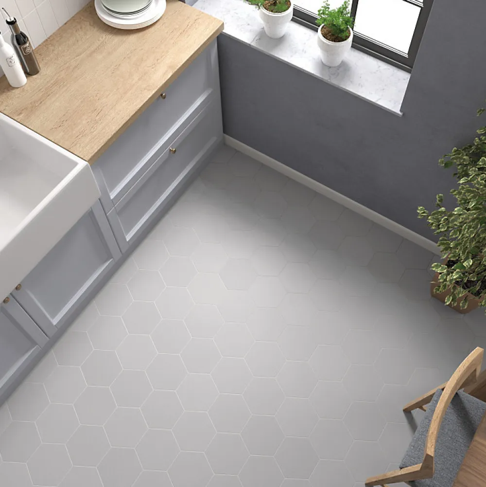 Aelle Carrelage Carrelage sol / mur hexagonal uni gris 17,5x20 cm COIMBRA OXFORD GRAY 30632- Carrelage Sol Uni