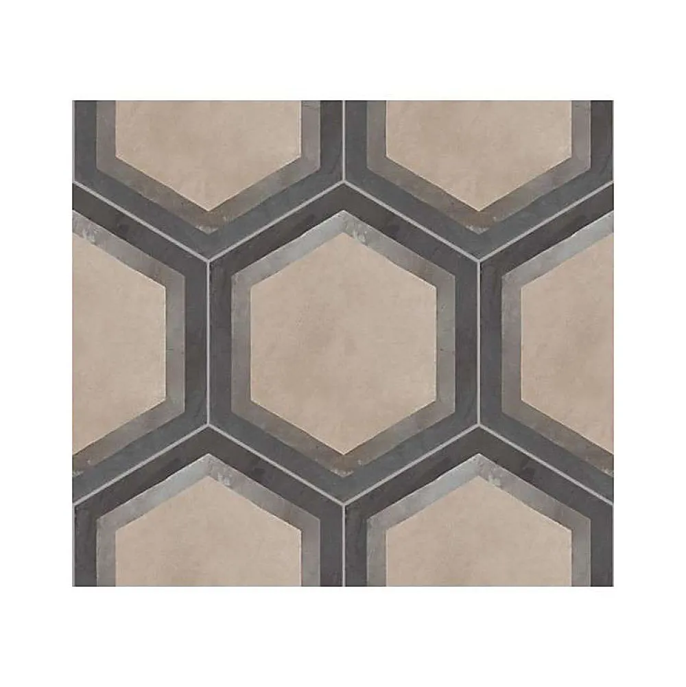 Eiffel art construction Carrelage sol / mur hexagonal effet ciment motif linéaire 25 x 21.6 cm TERRA CORNICE HEXAGONAL- Carrelage Sol Pour Wc