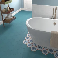 Aelle Carrelage Carrelage sol / mur hexagonal uni bleu 17,5x20 cm COIMBRA AZURE 30636- Carrelage Sol Uni|Carrelage Sol Pour Wc