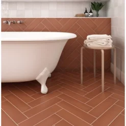 Aelle Carrelage Carrelage Sol Pour Wc<Carrelage sol / mur pose baton rompu chevron uni orange mate STROMBOLI CANYON