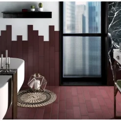 Aelle Carrelage Carrelage sol / mur pose baton rompu chevron uni rouge bordeaux terre cuite mate STROMBOLI OXBLOOD- Carrelage Sol Uni