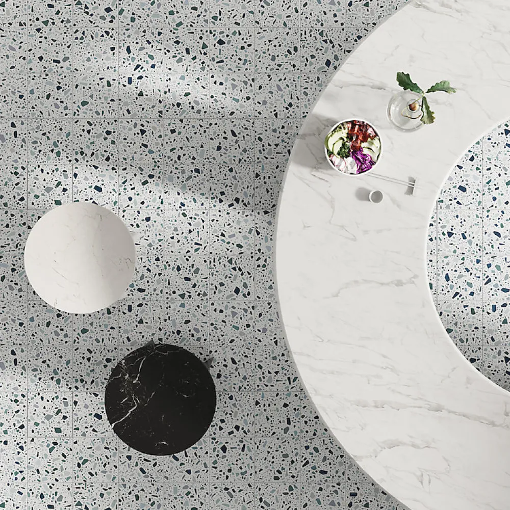 Aelle Carrelage Carrelage sol / mur terrazzo multicouleur 18,6x18,6 cm CONFETTI BIANCO PETROLIO- Carrelage Sol Effet Terrazzo
