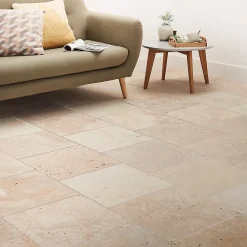 GoodHome Travertin<Carrelage sol et mur beige 40 x 40 cm Travertino pierre naturelle