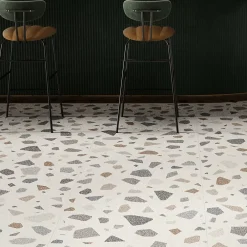 Carrelage sol et mur blanc mat Venise 90 x 90 cm- Carrelage Sol Effet Terrazzo|Carrelage Mural Effet Terrazzo