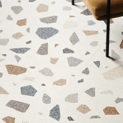 Carrelage sol et mur blanc mat Venise 90 x 90 cm- Carrelage Sol Effet Terrazzo|Carrelage Mural Effet Terrazzo