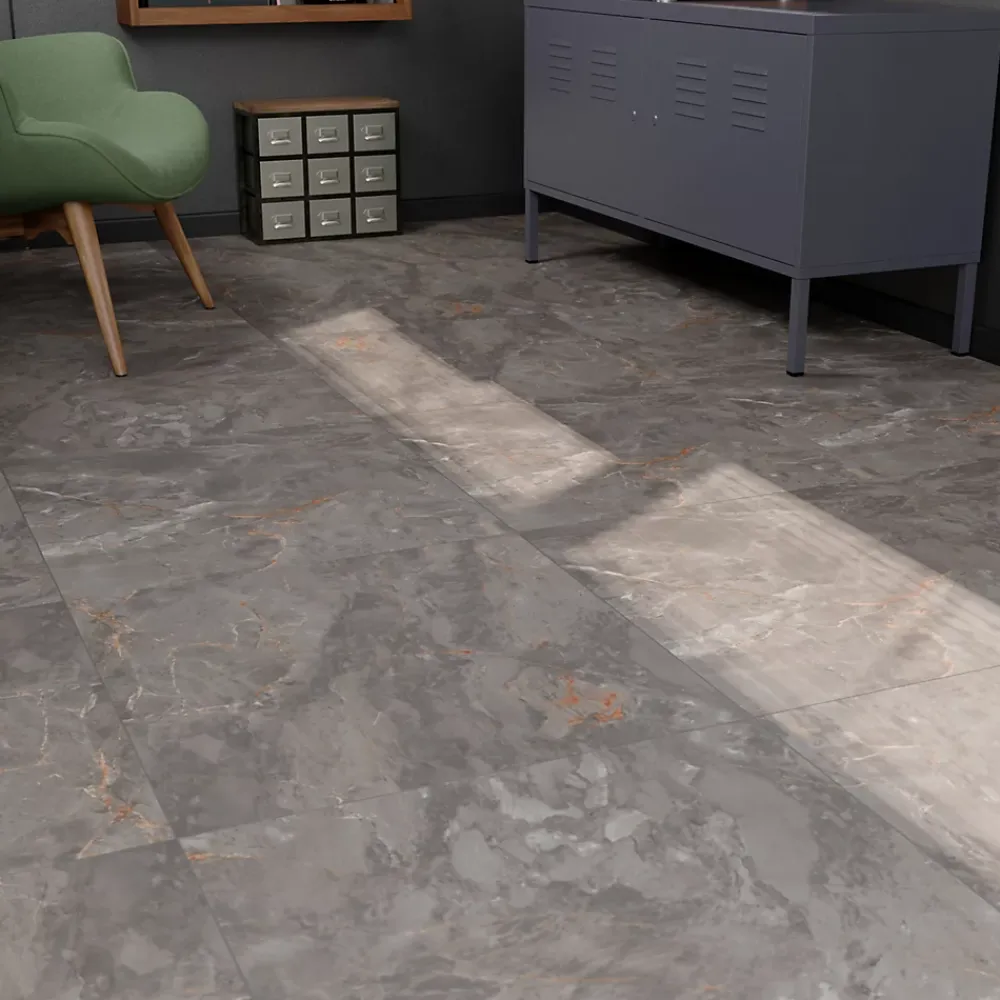 GoodHome Carrelage Mural Effet Marbre|Carrelage Sol Pour Pièce À Vivre<Carrelage sol et mur effet pierre gris mat L.60 x l.60 cm x ép.8,2 mm, Zerlina