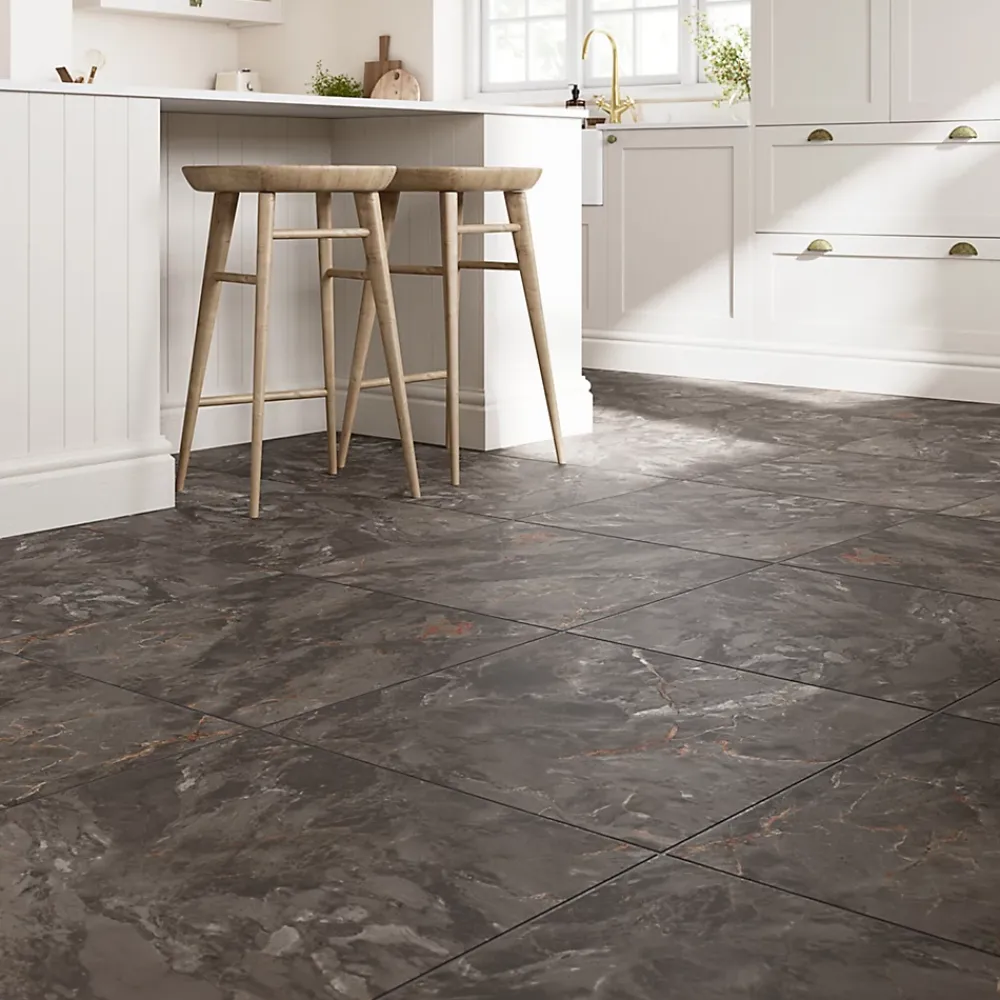 GoodHome Carrelage Mural Effet Marbre|Carrelage Sol Pour Pièce À Vivre<Carrelage sol et mur effet pierre gris mat L.60 x l.60 cm x ép.8,2 mm, Zerlina