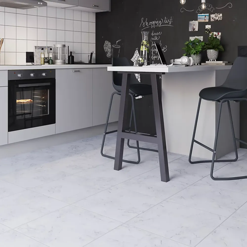 GoodHome Carrelage Mural Pour Salle De Bains|Carrelage Mural Effet Marbre<Carrelage sol et mur effet marbre blanc brillant L.45 x l.45 cm x ép.9,5 mm, Aruma