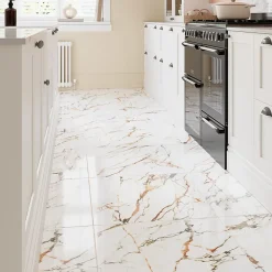 GoodHome Carrelage sol et mur effet marbre blanc et rouge brillant L.60,8 x l.60,8 cm x ép.8,5 mm, Aruma- Carrelage Mural Effet Marbre|Carrelage Mural Pour Salle De Bains
