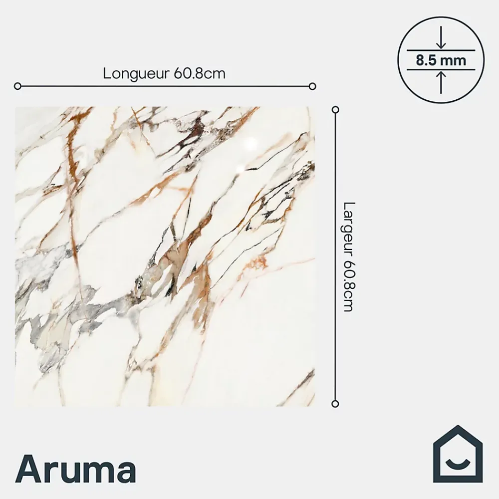 GoodHome Carrelage sol et mur effet marbre blanc et rouge brillant L.60,8 x l.60,8 cm x ép.8,5 mm, Aruma- Carrelage Mural Effet Marbre|Carrelage Mural Pour Salle De Bains