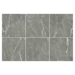 GoodHome Carrelage Mural Pour Douche|Carrelage Mural Pour Wc<Carrelage sol et mur effet marbre gris brillant L.60,8 x l.60,8 cm x ép.8,5 mm, Aruma