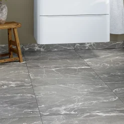 GoodHome Carrelage Mural Pour Douche|Carrelage Mural Pour Wc<Carrelage sol et mur effet marbre gris brillant L.60,8 x l.60,8 cm x ép.8,5 mm, Aruma