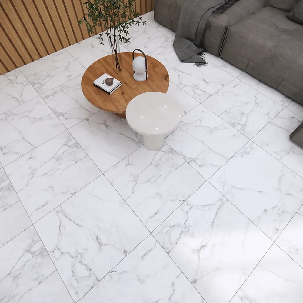 GoodHome Carrelage sol et mur effet marbre blanc mat L.60,8 x l.60,8 cm x ép.8,5 mm, Aruma- Carrelage Mural Pour Pièce À Vivre|Carrelage Mural Effet Marbre