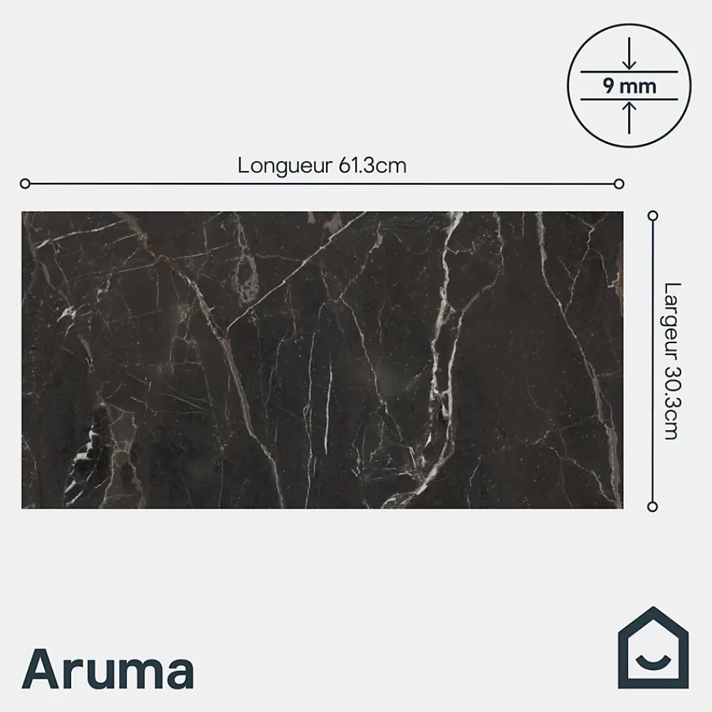 GoodHome Carrelage sol et mur effet marbre anthracite brillant L.61,3 x l.30,3 cm x ép.9 mm, Aruma- Carrelage Mural Pour Wc|Carrelage Mural Effet Marbre