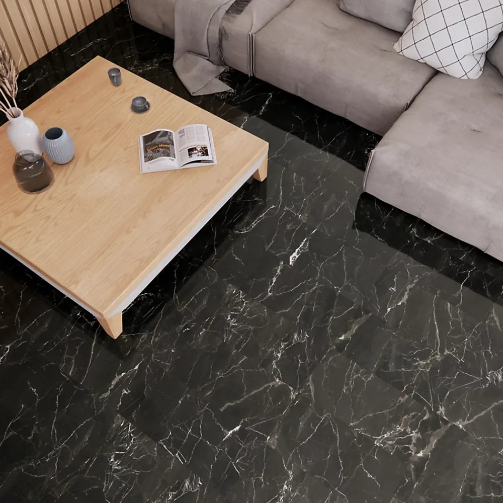 GoodHome Carrelage sol et mur effet marbre anthracite brillant L.61,3 x l.30,3 cm x ép.9 mm, Aruma- Carrelage Mural Pour Wc|Carrelage Mural Effet Marbre