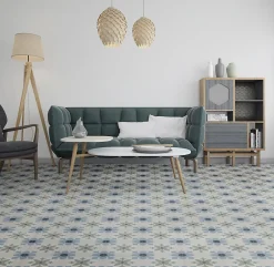 Mykonos Carrelage sol et mur effet carreaux de ciment tons bleus et verts L.45 x l.45 cm x ép.9,5 mm, Mediterranea Javea- Carrelage Mural Pour Douche|Carrelage Mural Pour Wc