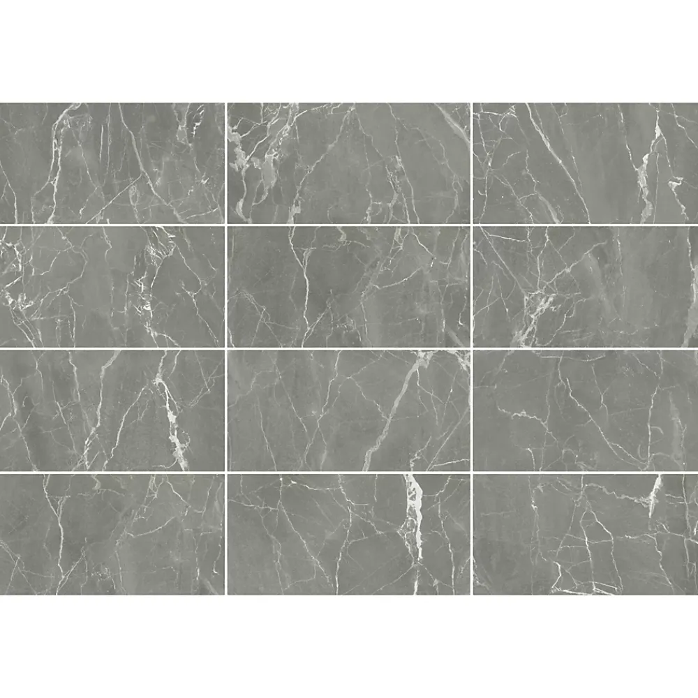 GoodHome Carrelage Mural Pour Pièce À Vivre|Carrelage Mural Effet Marbre<Carrelage sol et mur effet marbre gris brillant L.60 x l.30 cm x ép.9 mm, Aruma