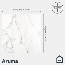 GoodHome Carrelage sol et mur effet marbre blanc brillant L.60,8 x l.60,8 cm x ép.8,5 mm, Aruma- Carrelage Mural Effet Marbre|Carrelage Mural Pour Douche