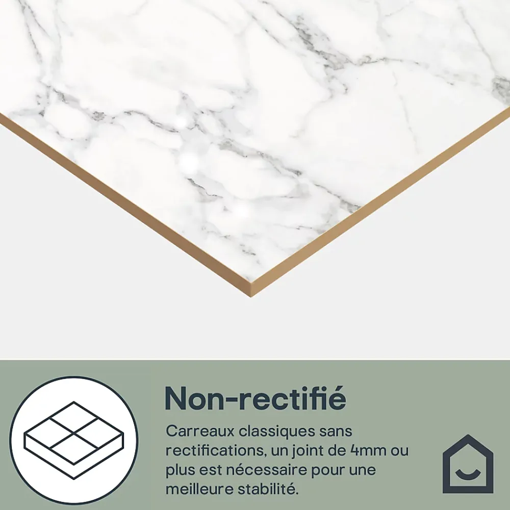 GoodHome Carrelage sol et mur effet marbre blanc brillant L.60,8 x l.60,8 cm x ép.8,5 mm, Aruma- Carrelage Mural Effet Marbre|Carrelage Mural Pour Douche