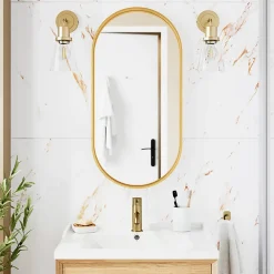 GoodHome Carrelage Mural Effet Marbre|Carrelage Mural Pour Salle De Bains<Carrelage sol et mur effet marbre blanc et doré brillant L.60,8 x l.60,8 cm x ép.8,5 mm - lot de 4, Aruma