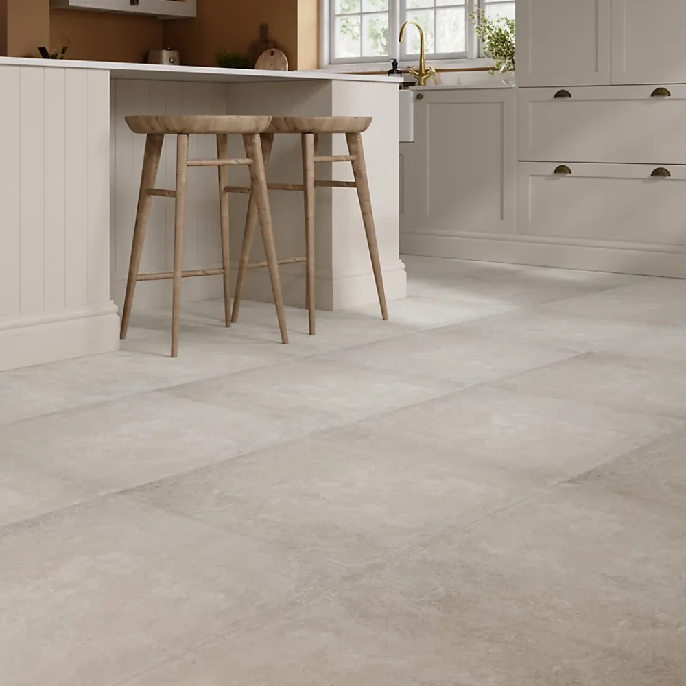 GoodHome Carrelage sol et mur gris clair effet béton L.59,5 x l.59,5 cm x ép.8,7 mm, Arina- Carrelage Mural Effet Béton|Carrelage Sol Effet Béton