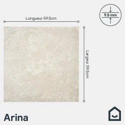 GoodHome Carrelage sol et mur gris clair effet béton L.59,5 x l.59,5 cm x ép.8,7 mm, Arina- Carrelage Mural Effet Béton|Carrelage Sol Effet Béton