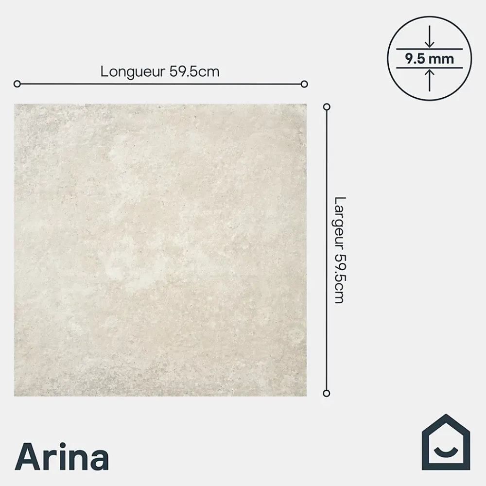 GoodHome Carrelage sol et mur gris clair effet béton L.59,5 x l.59,5 cm x ép.8,7 mm, Arina- Carrelage Mural Effet Béton|Carrelage Sol Effet Béton