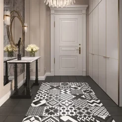 Carrelage sol et mur intérieur effet carreaux de ciment noirs et blancs L.20 x l.20 cm x ép.7,4 mm, Glamour Slate Mix- Carrelage Mural Effet Carreaux De Ciment|Carrelage Mural Pour Pièce À Vivre