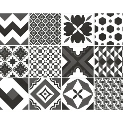 Carrelage sol et mur intérieur effet carreaux de ciment noirs et blancs L.20 x l.20 cm x ép.7,4 mm, Glamour Slate Mix- Carrelage Mural Effet Carreaux De Ciment|Carrelage Mural Pour Pièce À Vivre
