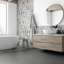Carrelage sol et mur intérieur effet carreaux de ciment noirs et blancs L.20 x l.20 cm x ép.7,4 mm, Glamour Slate Mix- Carrelage Mural Effet Carreaux De Ciment|Carrelage Mural Pour Pièce À Vivre